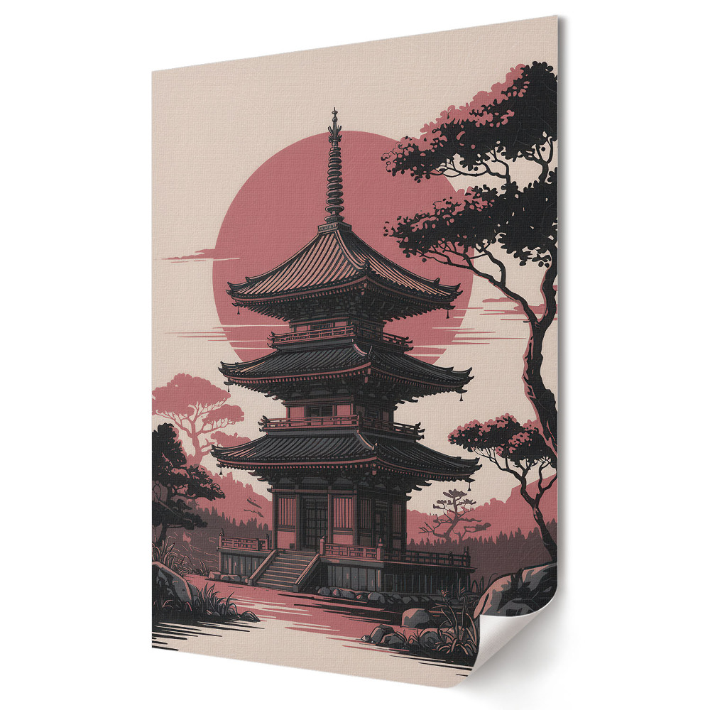 Grafică murală pe pânză Pagodă japoneză la apusul soarelui