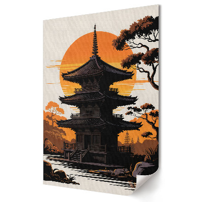 Poster decorativ Pagodă japoneză la apusul soarelui