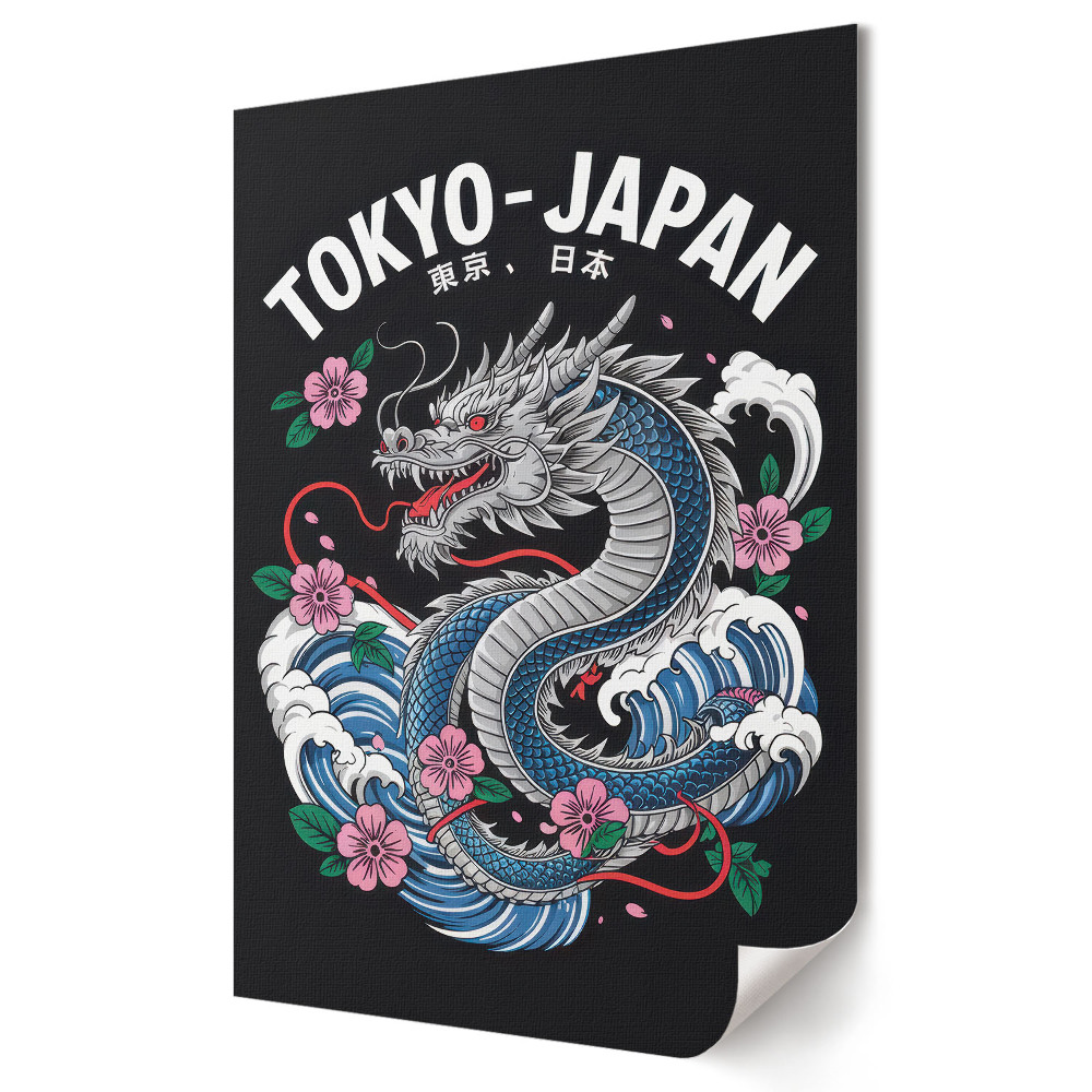 Poster de perete Dragon și flori în Tokyo