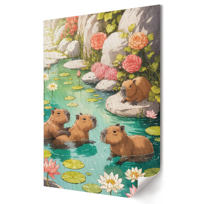 Poster decorativ Capibara fericiți într-un paradis al florilor