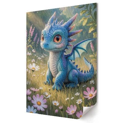 Poster de perete Un dragon albastru fermecător în flori