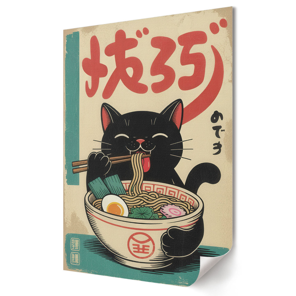 Poster de perete Pisică ramen fericită în Japonia