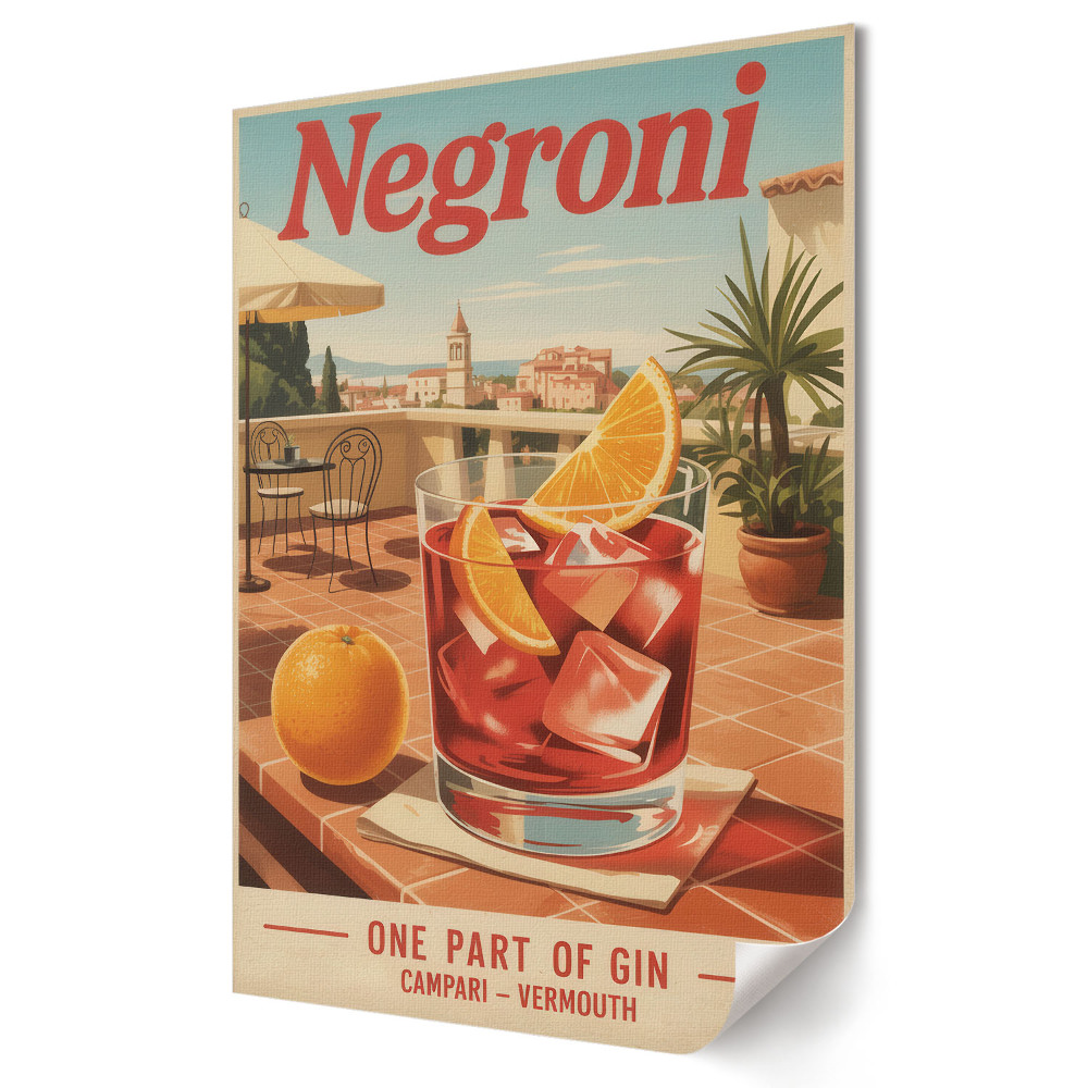 Grafică murală pe pânză Un Negroni clasic într-un cadru însorit