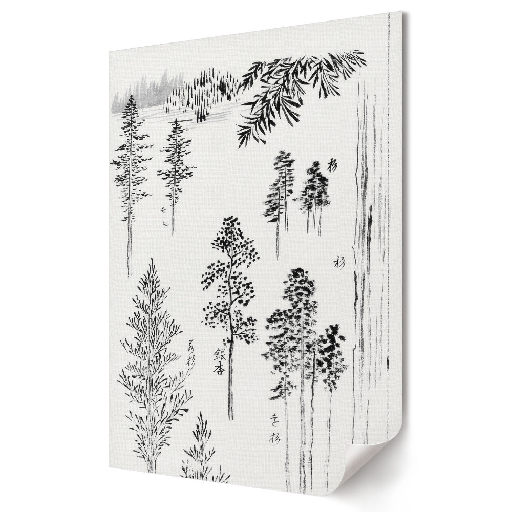 Grafică murală pe pânză Peisaj forestier minimalist în negru