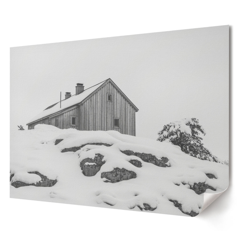 Tablou canvas modern Peisaj de iarnă cu o casă în zăpadă