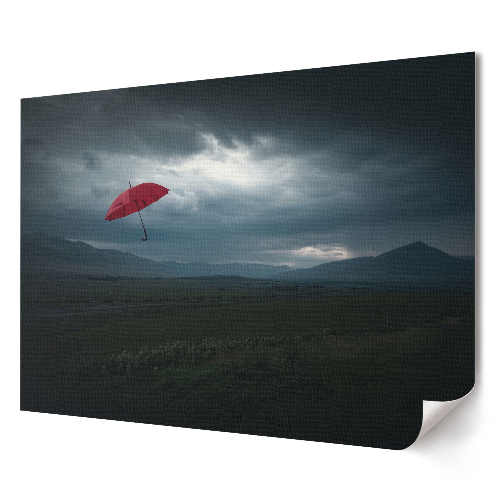 Poster stilat pentru living O umbrelă roșie într-un peisaj întunecat