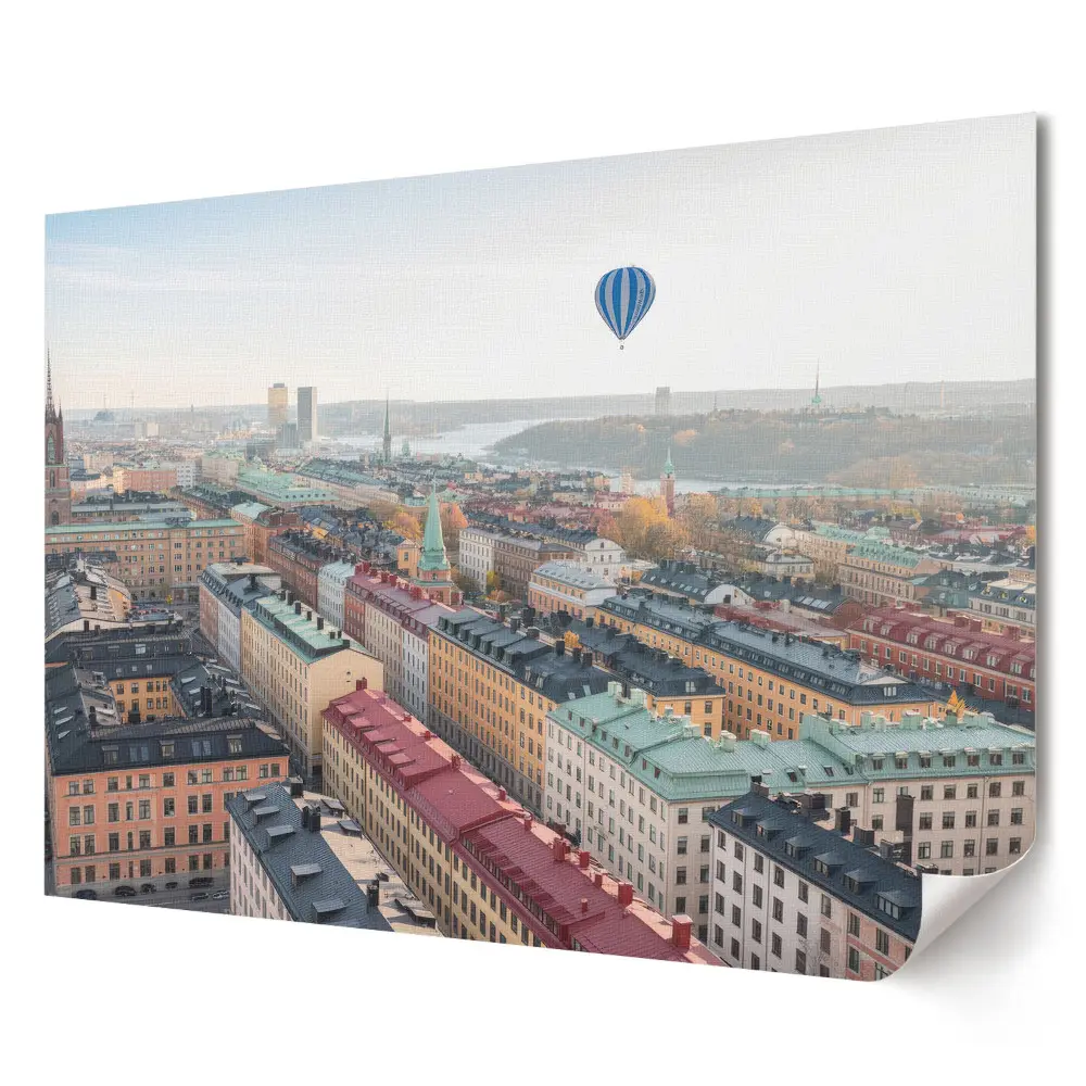 Poster decorativ pentru living cu vedere panoramică asupra orașului din balon cu aer cald