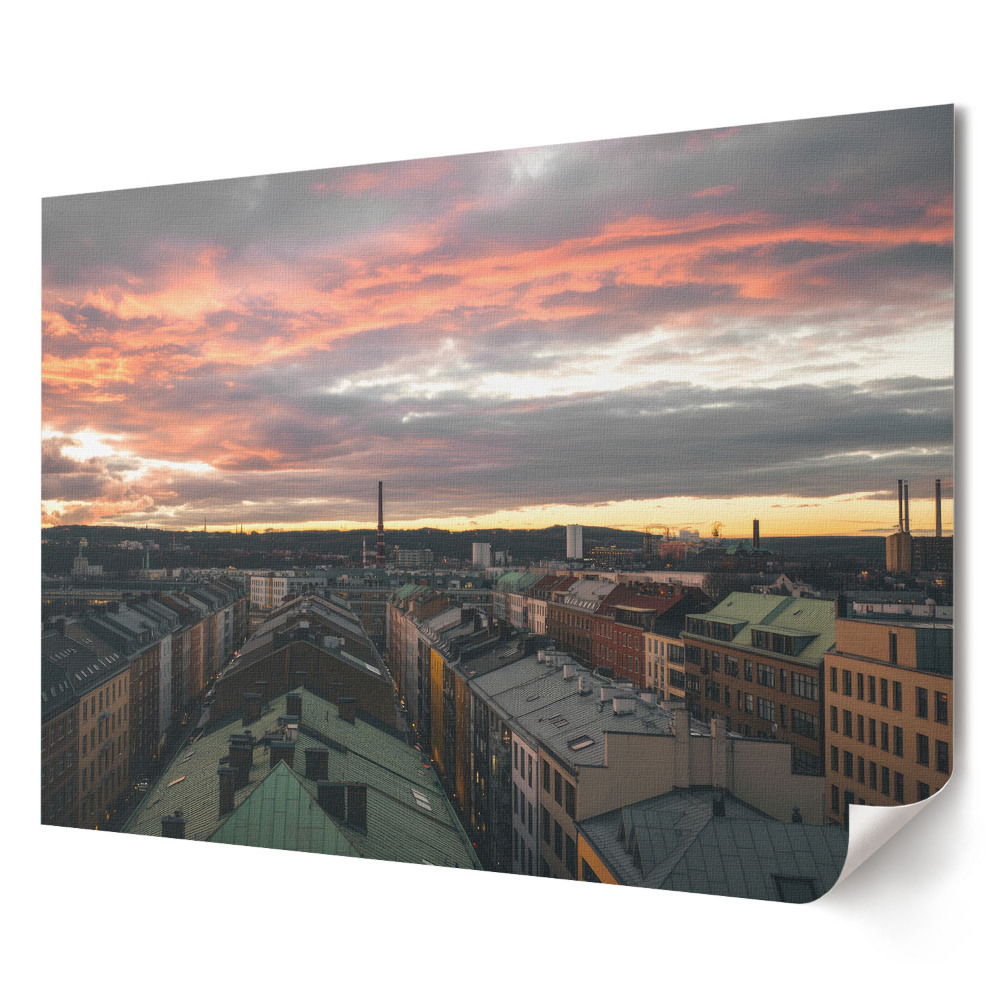 Poster stilat pentru living Apus de soare peste oraș