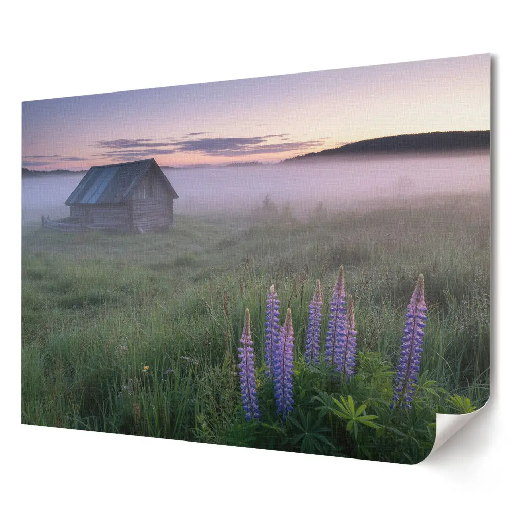 Tablou canvas modern cu peisaj rural mistic la răsărit