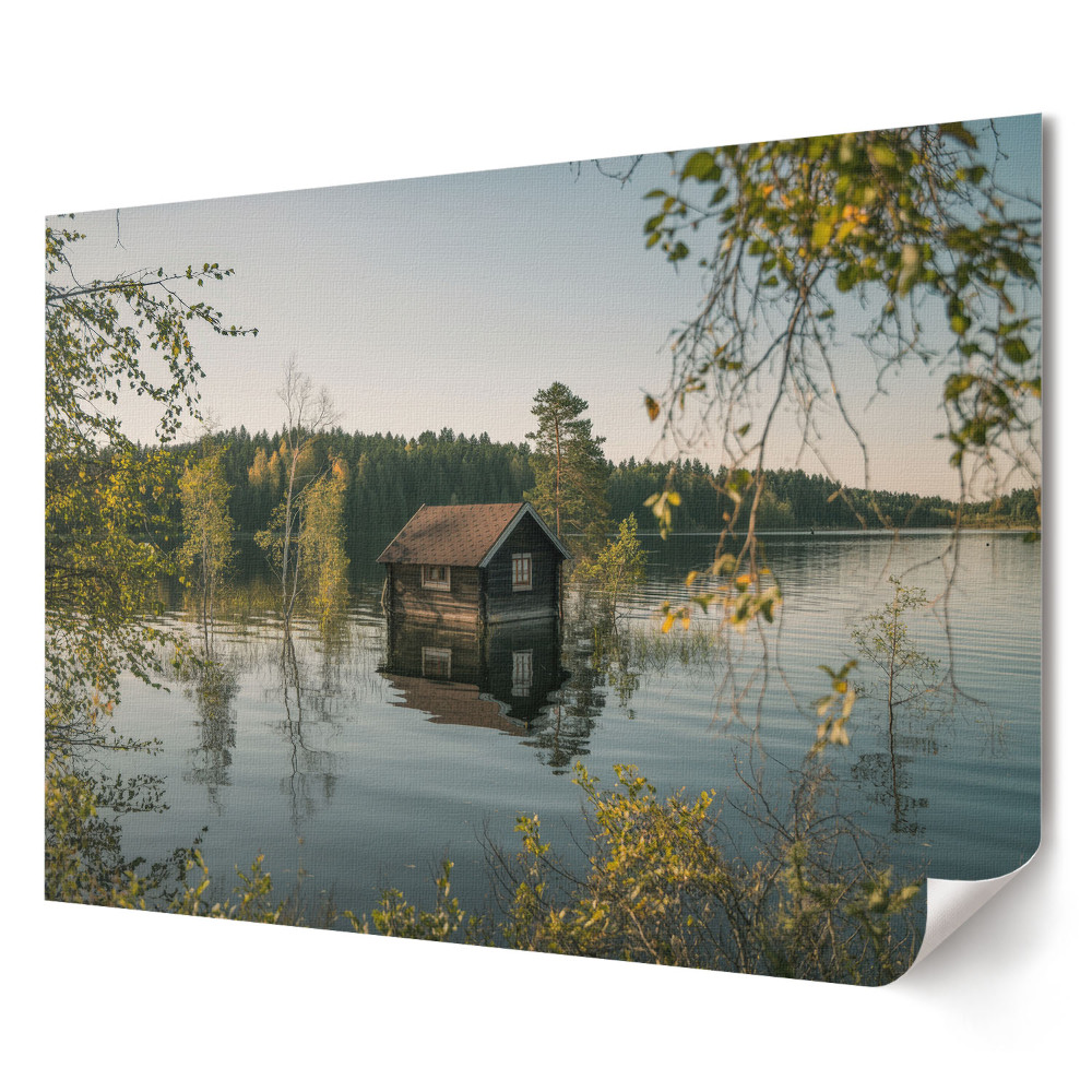 Poster de perete elegant Case inundate în mijlocul naturii