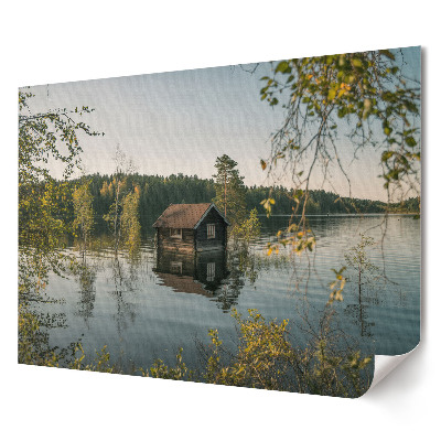 Poster de perete elegant Case inundate în mijlocul naturii