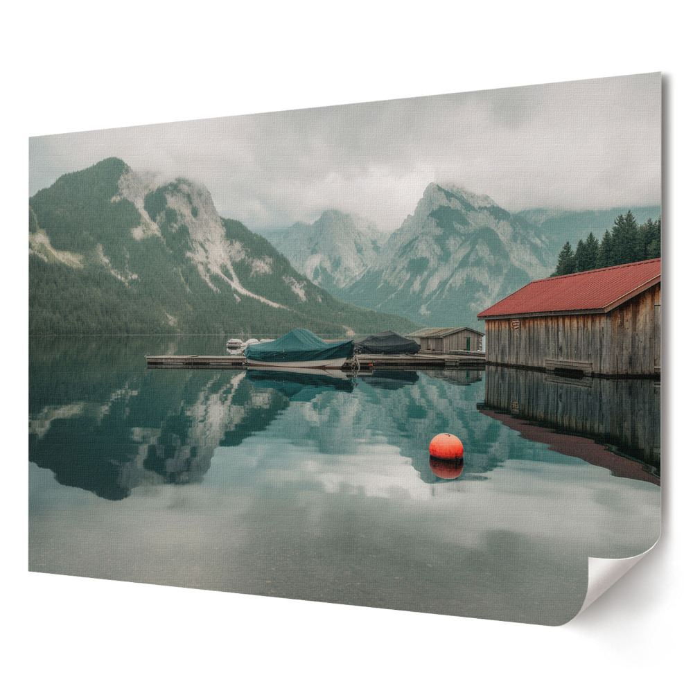 Poster stilat pentru living Un lac liniștit într-un peisaj montan