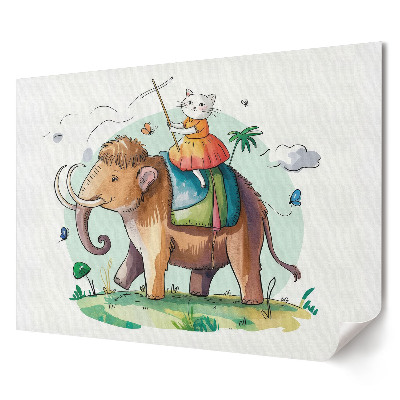 Tablou canvas modern O pisică pe un mamut într-un decor de basm