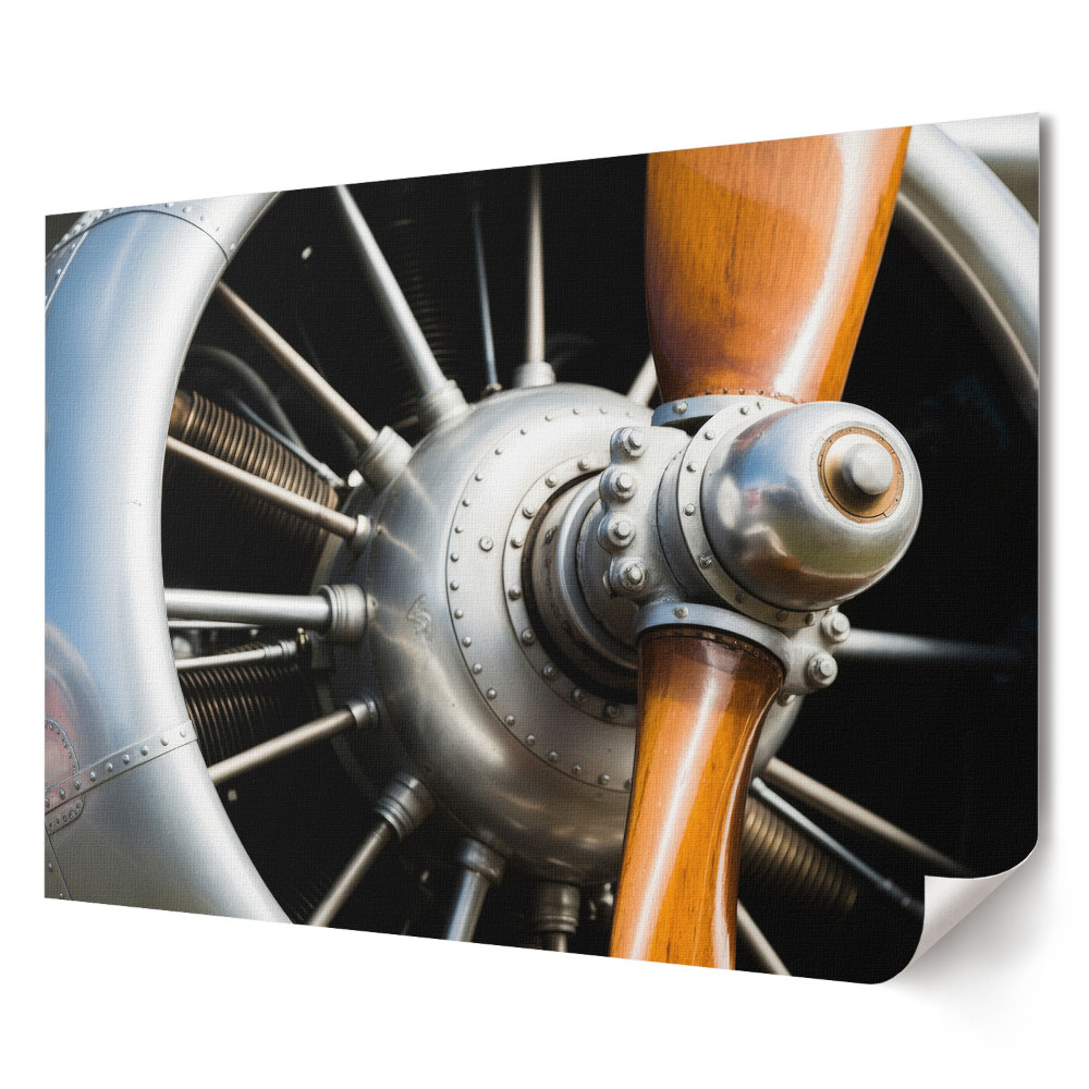 Poster stilat pentru living Motor de avion cu elice din lemn