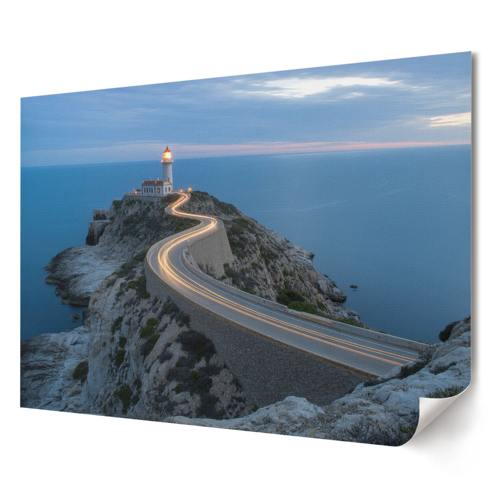 Poster stilat pentru living Far pe o stâncă la amurg