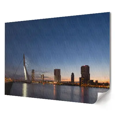 Tablou canvas modern cu apus de soare peste oraș și pod