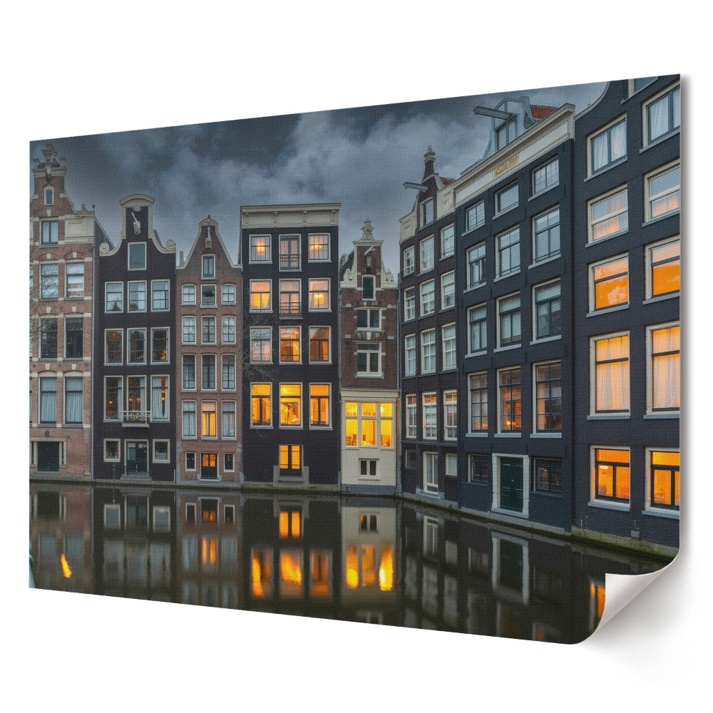 Poster stilat pentru living Case de locuit din Amsterdam la amurg
