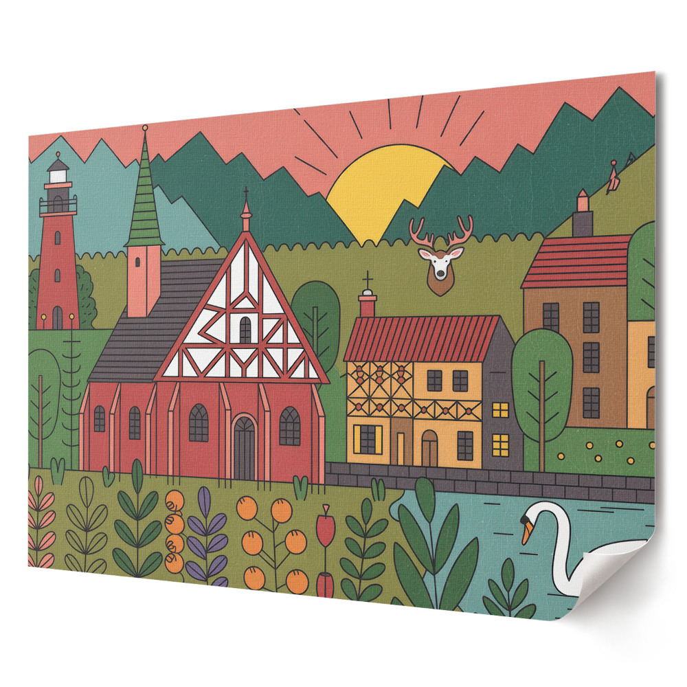 Tablou canvas modern Un peisaj pitoresc cu case și natură