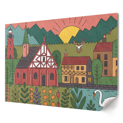 Tablou canvas modern Un peisaj pitoresc cu case și natură