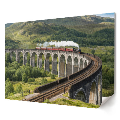 Poster stilat pentru living Un tren pe un pod pitoresc din munți