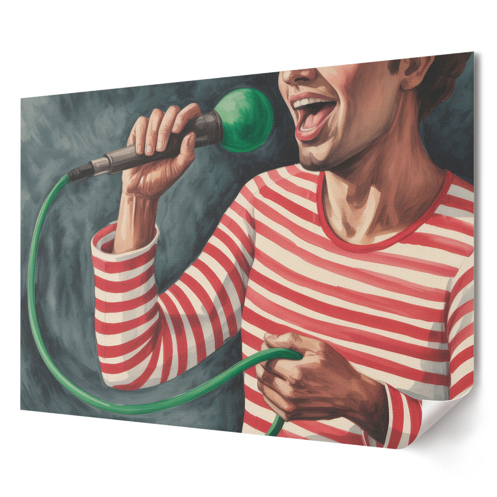 Poster stilat pentru living Artist cântăreț cu microfon verde