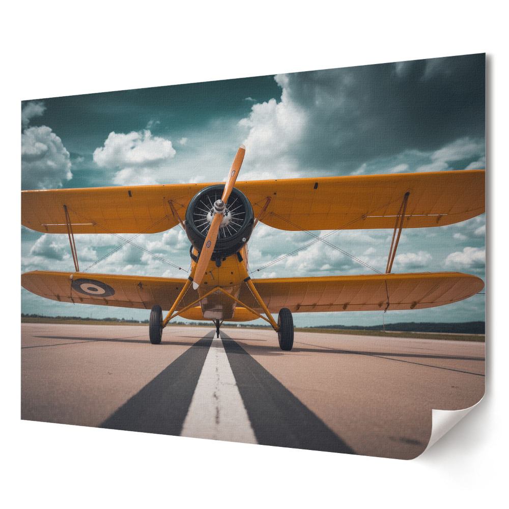 Tablou canvas modern Avion galben pe pistă
