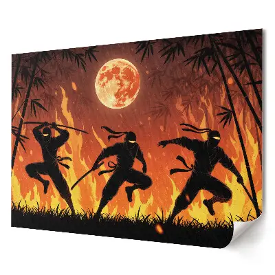 Poster pentru living cu ninja în flăcări sub luna plină