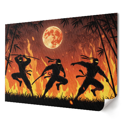 Poster stilat pentru living Ninja în flăcări sub luna plină