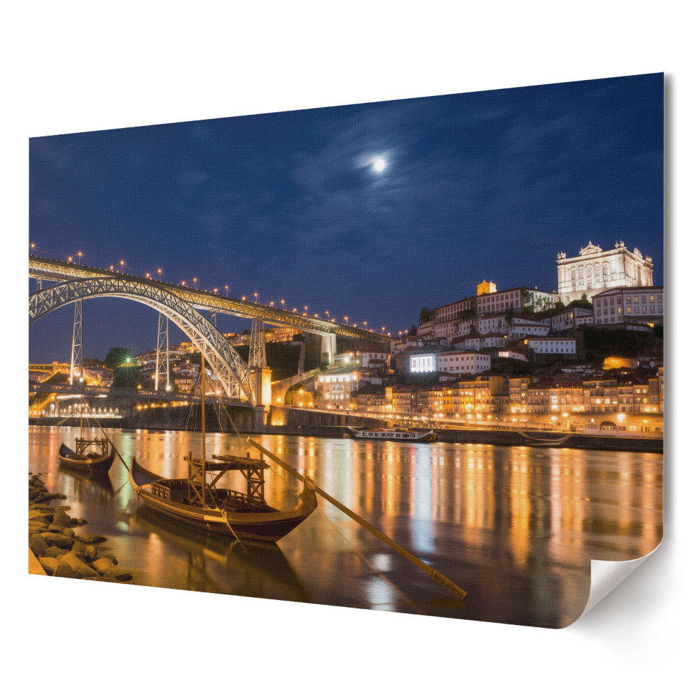 Poster de perete elegant Porto noaptea cu podul și râul