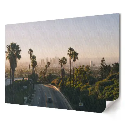 Poster stilizat cu orizontul orașului Los Angeles dimineața pentru living