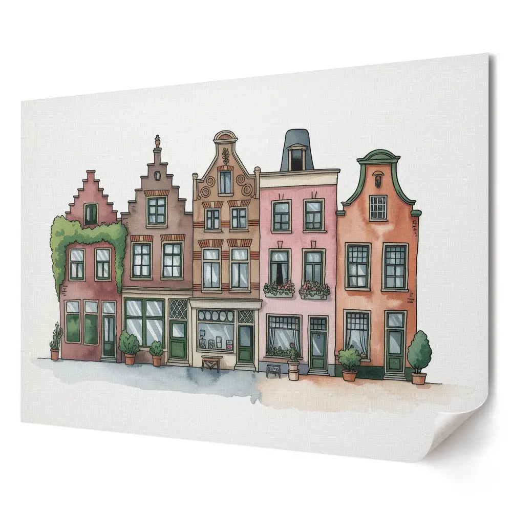 Tablou canvas modern cu case colorate în stil retro
