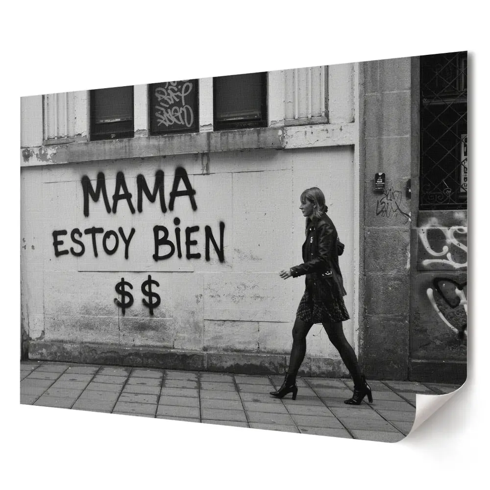 Poster decorativ Femeie în oraș cu graffiti pentru living
