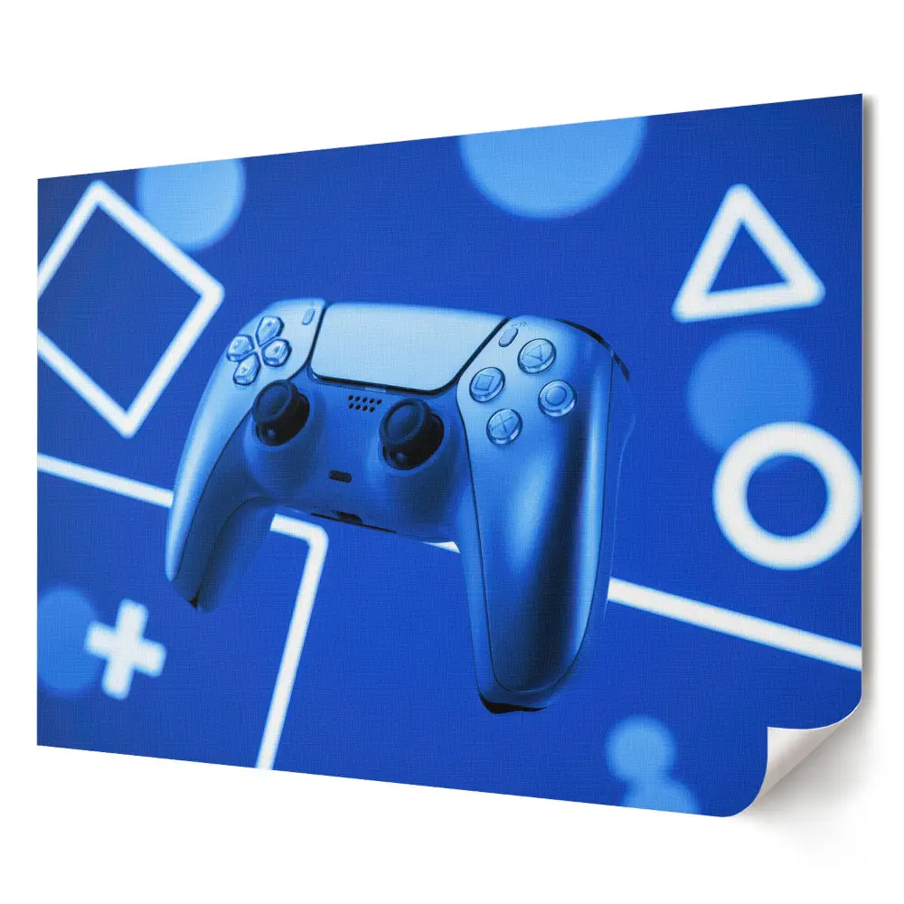 Poster stilizat pentru living cu controler de jocuri video albastru