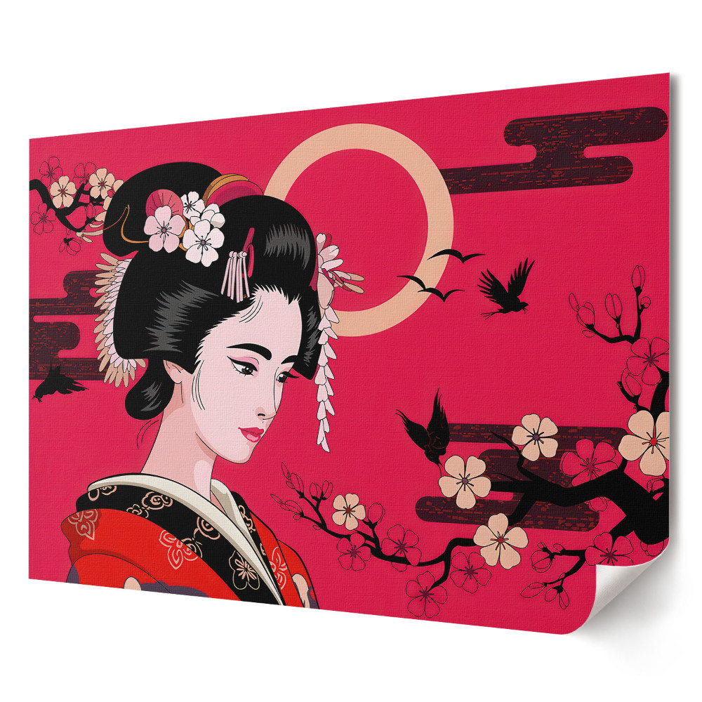 Poster de perete elegant Frumusețe japoneză într-un peisaj înflorit