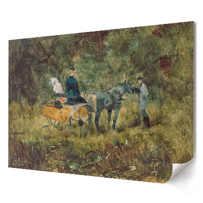 Poster stilat pentru living Peisaj rural cu cal și căruță