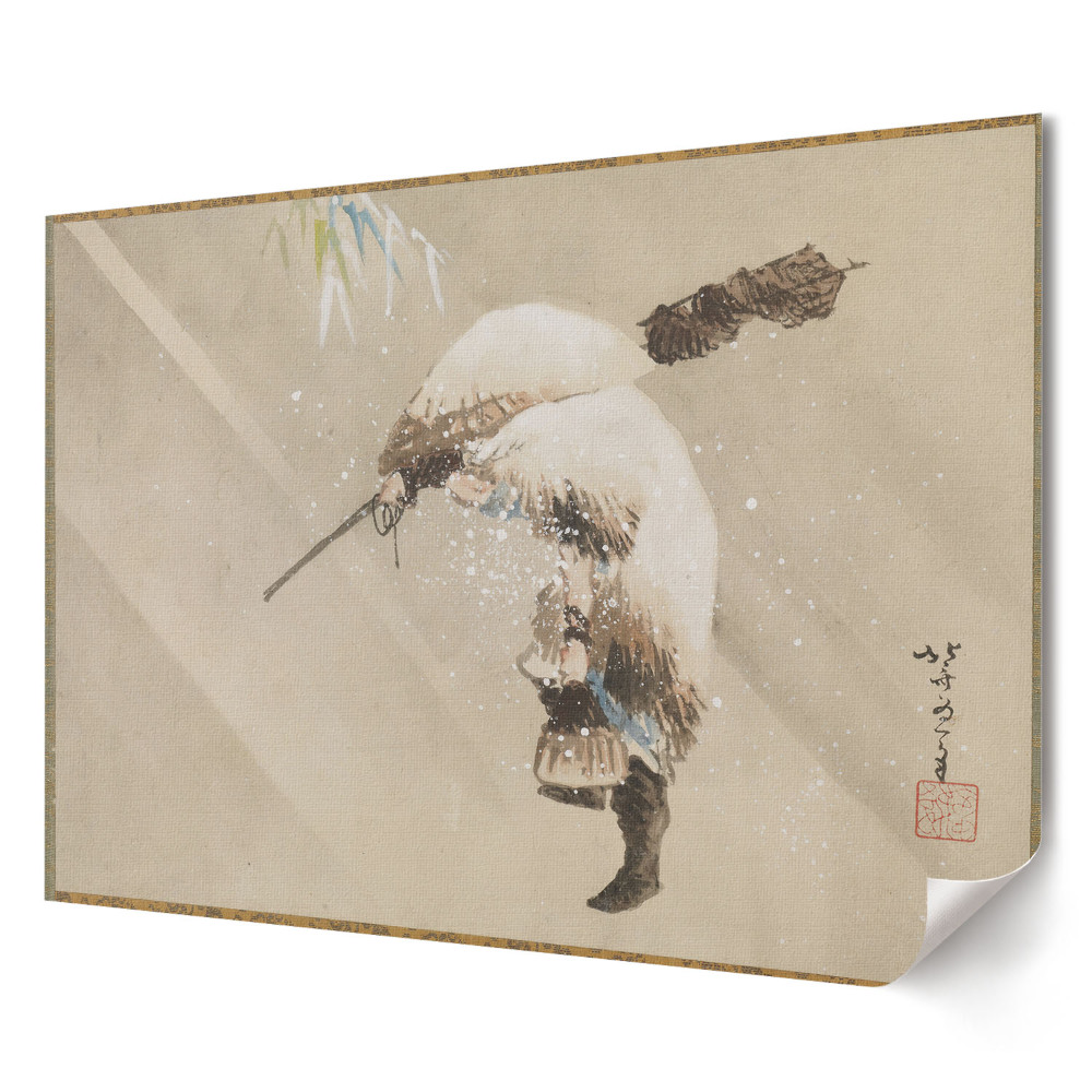 Tablou canvas modern Peisaj de iarnă cu o figură în ploaie