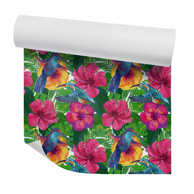 Tapet perete Flori și păsări frumoase exotice