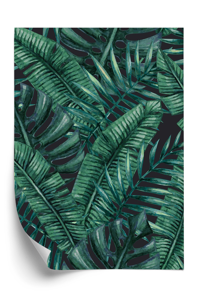 Tapet decorativ Acuarelă frunze de palmier tropical