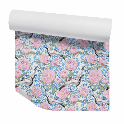 Tapet perete Păsări zburătoare printre flori roz