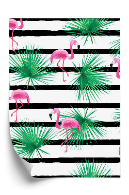Tapet Flamingo pe un fundal cu dungi