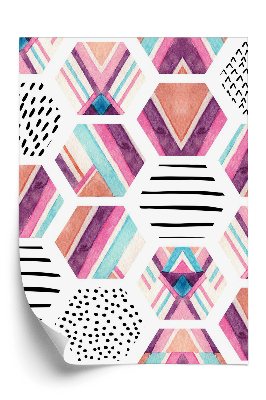 Tapet decorativ Hexagon acuarelă cu elemente ornamentale geometrice