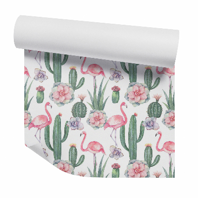 Tapet perete Flamingo și cactusi