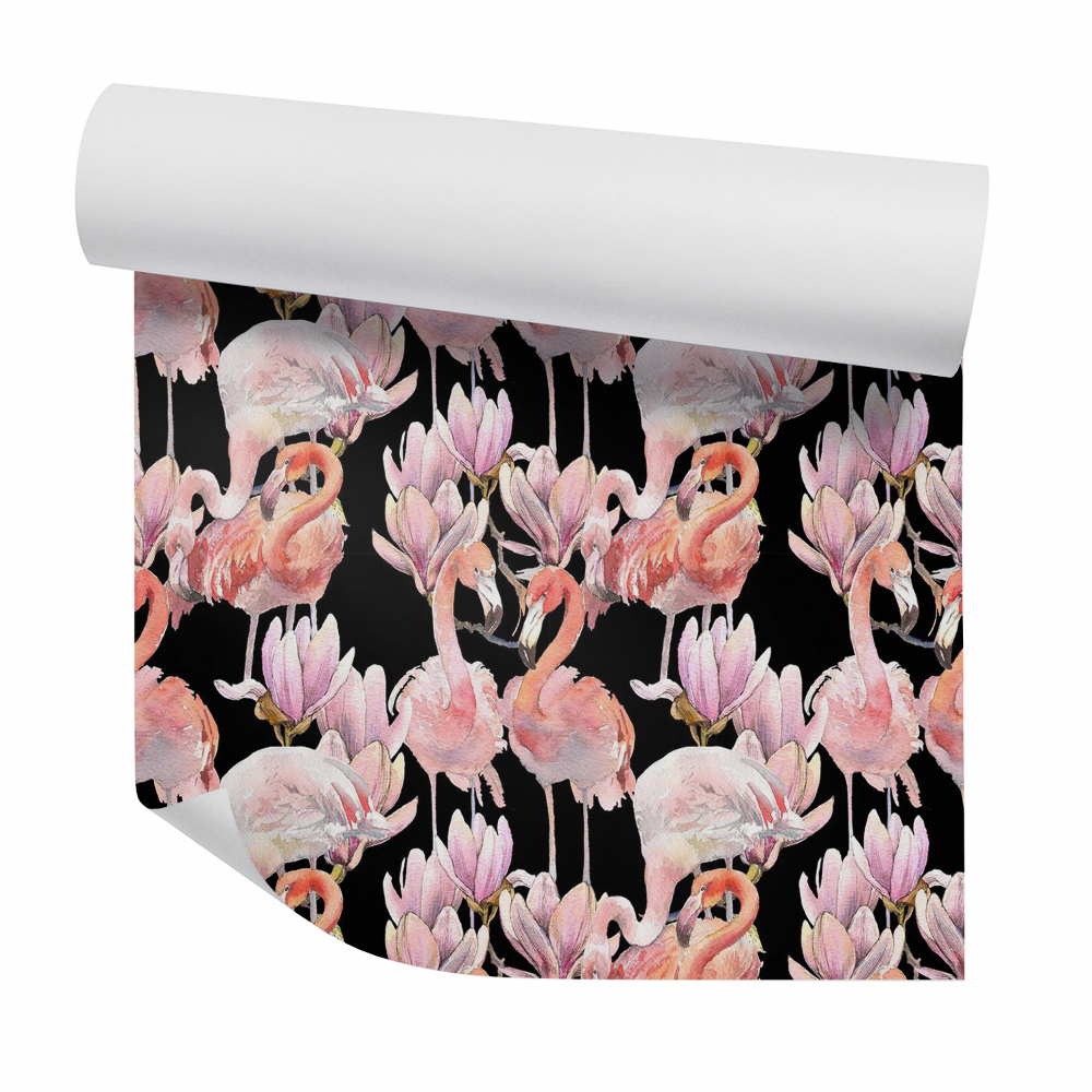 Tapet Flamingo printre flori roz