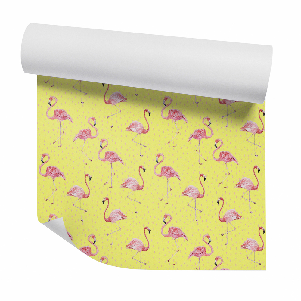 Tapet decorativ Flamingo pastel pe fond galben