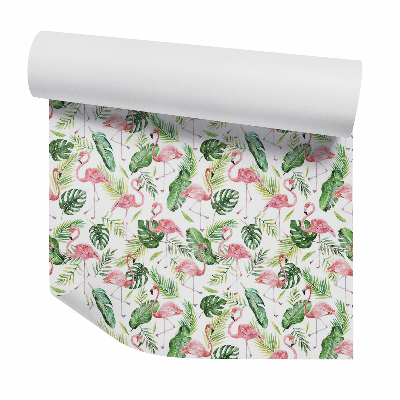 Tapet decorativ Flamingo și frunze de ferigă monstera