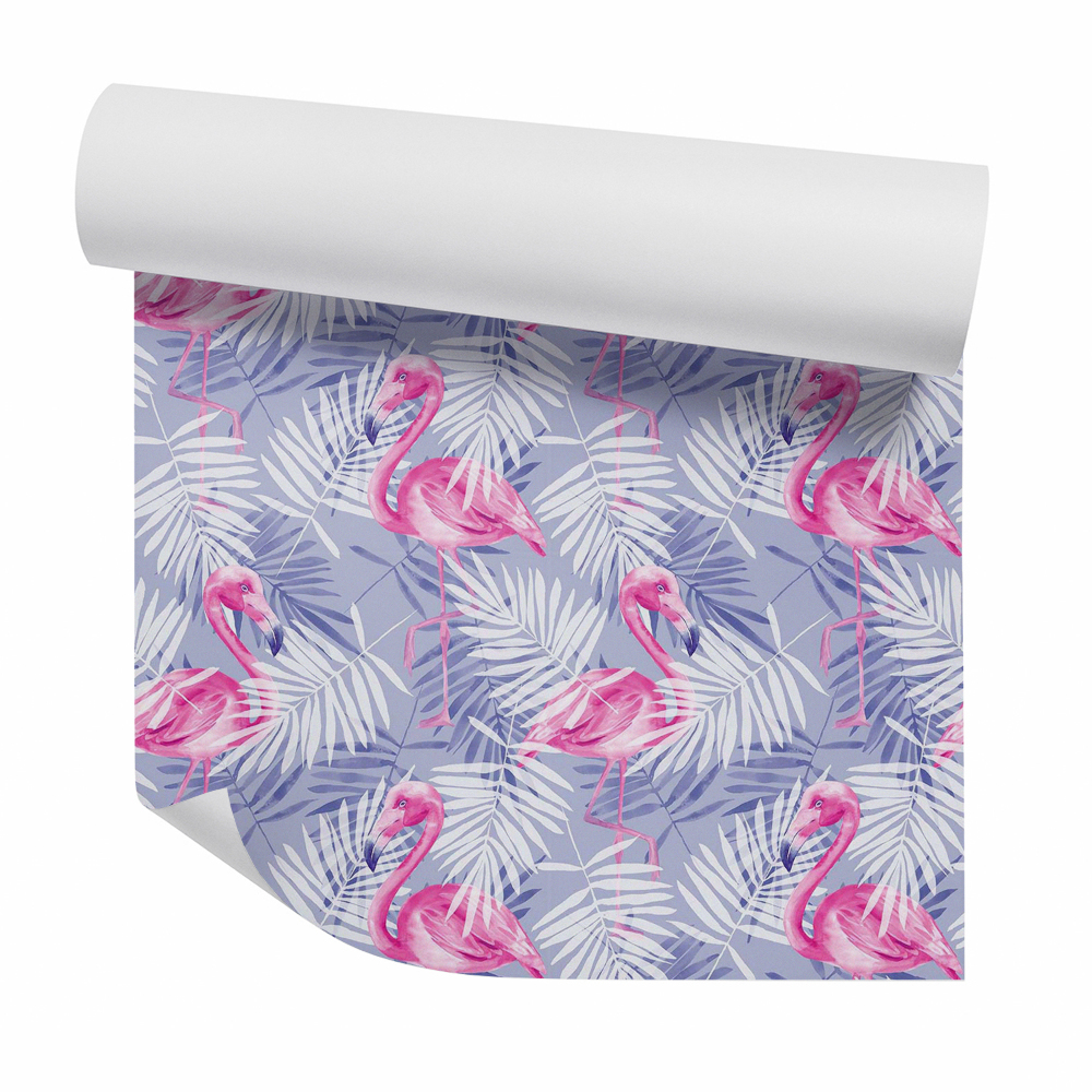 Tapet decorativ Flamingo roz printre frunze albe