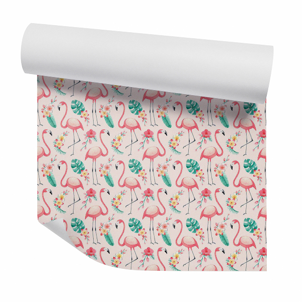 Tapet decorativ Flamingo și flori multicolore