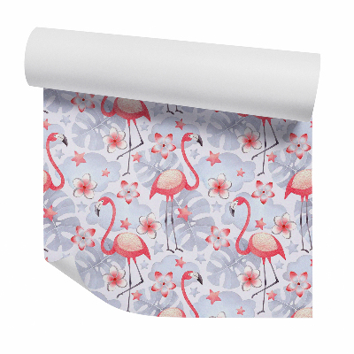 Tapet decorativ Flamingo în frunze gri