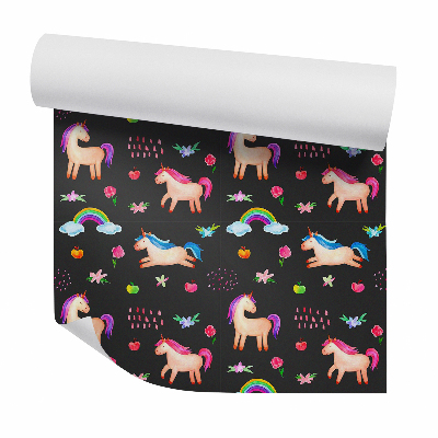Tapet perete Fundal de noapte cu unicorni colorați