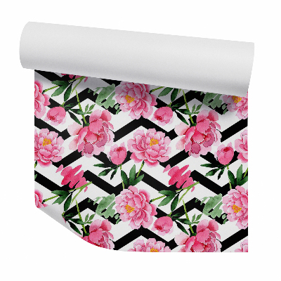 Tapet decorativ Flori roșii pe un fundal în dungi